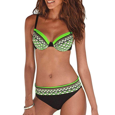 black and green 2019 Sexy Solid Print Bikinis Women Push Up Swimwear  Bandage Swimsuit Bikini Low Waist Bathing Suit Halter Bikinis Suit Swimuit